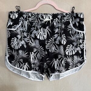 Black & White Tropical Board Shorts with Drawstring